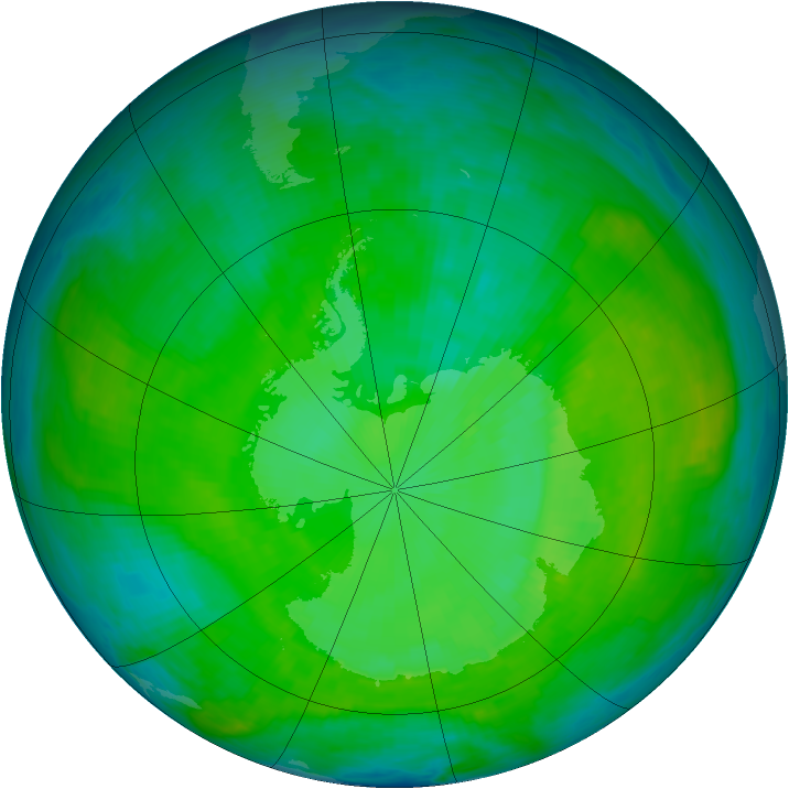 Antarctic ozone map for 25 December 1987